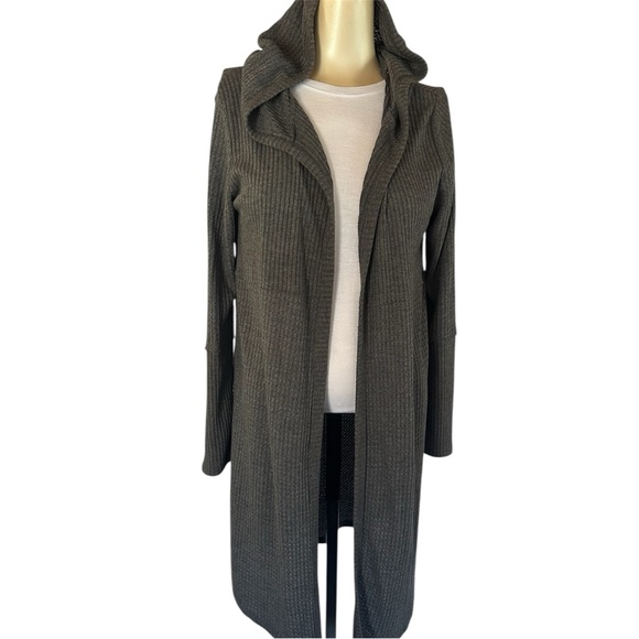 Paper Crane Sweaters - Paper Crane Charcoal Lightweight Waffle Openfront Hooded Cardigan Size Medium